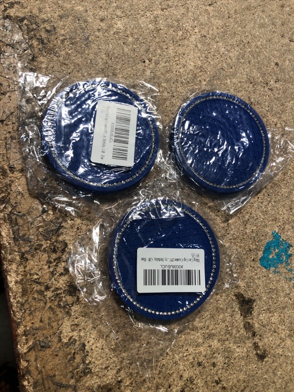 Photo 2 of 3 pack Winkter Bling Car Cup Coaster 2PCS, Universal Vehicle Accessories 3.35 inch, Silicone Anti Slip Rhinestone Insert Coaster, Suitable for Most Interior, Women, Party, Birthday, Gift - Blue