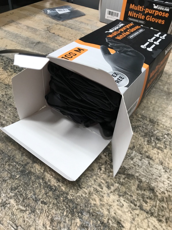 Photo 2 of Wostar Black Nitrile Disposable Gloves Medium 8 Mil 100Pcs Latex & Powder-Free Industrial Raised Diamond Texture Black Gloves Black Medium 8mil 100pcs Medium ( 100pcs a box)