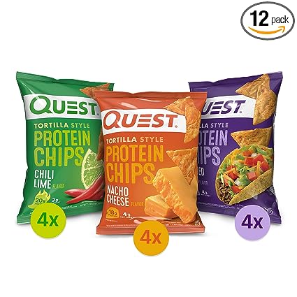Photo 1 of **EXPIRES 01/04/2024** Quest Nutrition Tortilla Style Protein Chips Variety Pack, Chili Lime, Nacho Cheese, Loaded Taco, 1.1 Ounce (Pack of 12)
