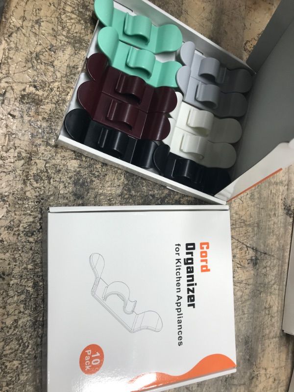 Photo 1 of BUNDLE OF 2,10 PCS Cord Organizer for Kitchen Appliances, 2022 New Upgraded Cord Organizer Cord Winder Cord Wrapper Cord Keeper Cord Holder Stick on Coffee Maker, Air Fryer, Pressure Cooker, Mixer, Toaster 2*Black 2*White 2*Grey 2*Red 2*Green 10 PCS