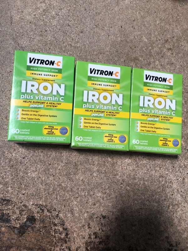 Photo 2 of 3 pack of Vitron-C Iron Supplement & Immune Support, Once Daily, High Potency Iron with Vitamin C, Dye Free Tablets, 60 Count 60 Count (Pack of 1) Immunity bb 9/23