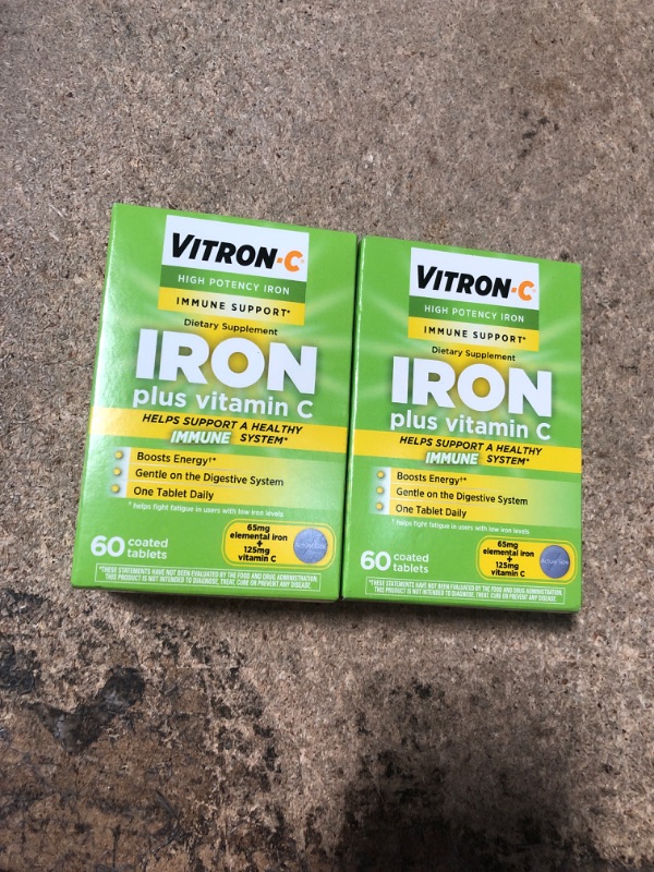 Photo 2 of 2 pack of Vitron-C Iron Supplement & Immune Support, Once Daily, High Potency Iron with Vitamin C, Dye Free Tablets, 60 Count 60 Count (Pack of 1) Immunity bb 9/23