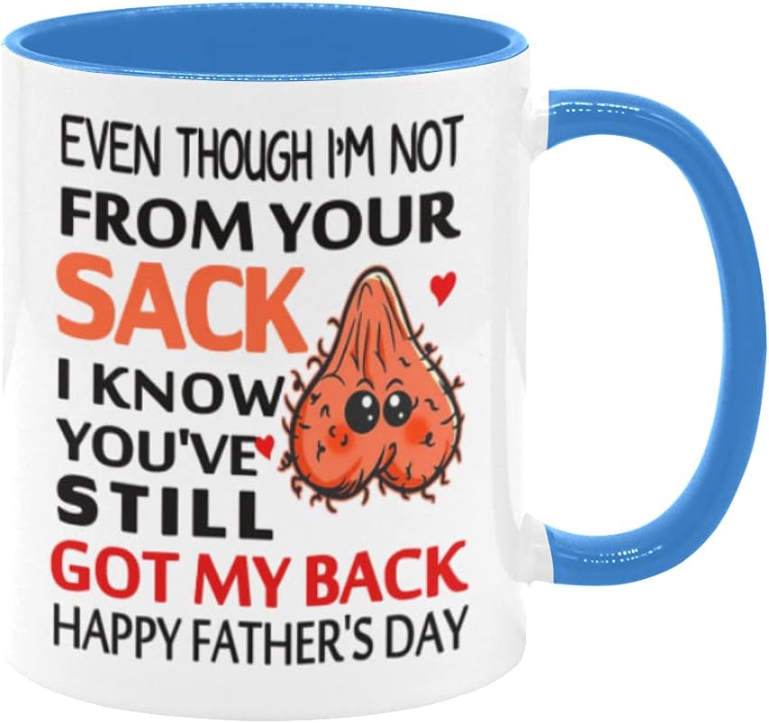 Photo 1 of 2 pack of Even Though I'm Not From Your Sack Mug, I May Not Be From Your Sack Mug, Happy Father's Day Mug For Bonus Dad Step Dad PAPA Father From Daughter Son 11 Oz White Ceramic Coffee Mug