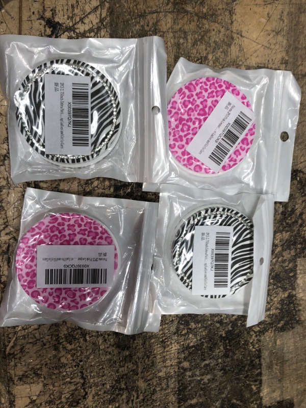 Photo 2 of 2PCS 2.75Inch Car Cup Holder Coasters, Bling Rhinestone Rubber Non-Slip Cup Coasters, Suitable for Decorating Ladies and Girls Cars (Zebra Print) Zebra Pattern-- 4 ITEMS COLORS MAY VARY 