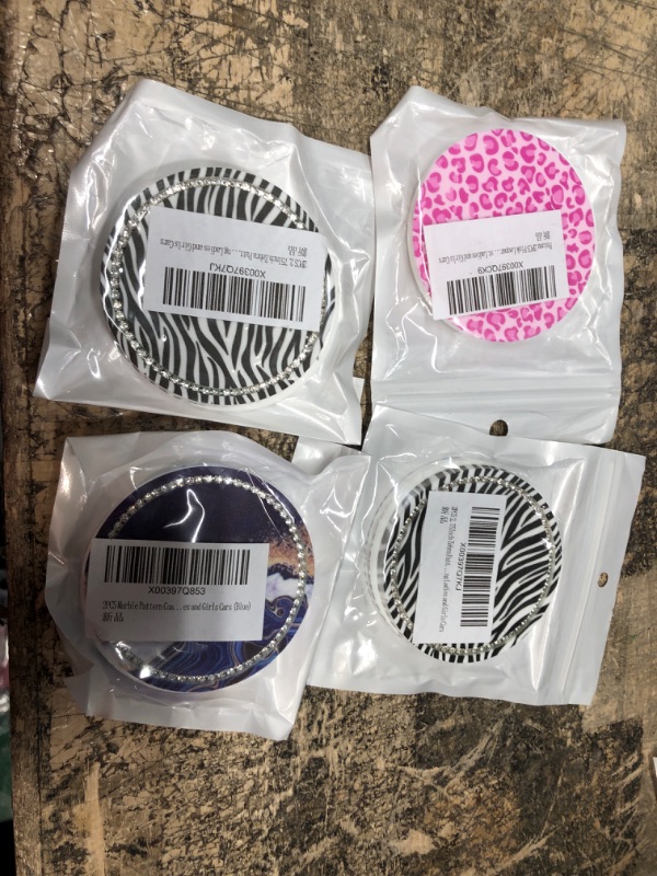 Photo 2 of 2PCS 2.75Inch Car Cup Holder Coasters, Bling Rhinestone Rubber Non-Slip Cup Coasters, Suitable for Decorating Ladies and Girls Cars (Zebra Print) Zebra Pattern-- 4 TEMS COLORS MAY VARY 