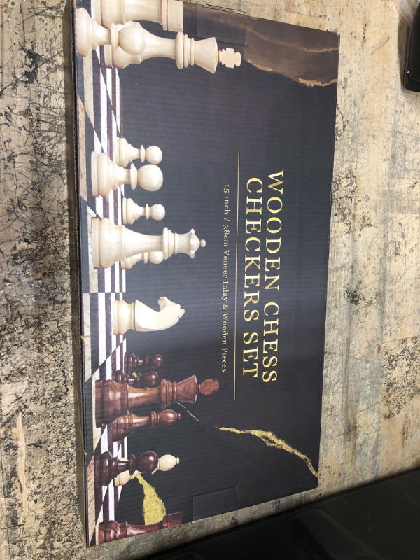 Photo 2 of 15" Wooden Chess Sets - Chess & Checkers Board Game | with 2 Extra Queens | Wooden Chess Set | Chess Board Set | Chess Sets for Adults | Chess