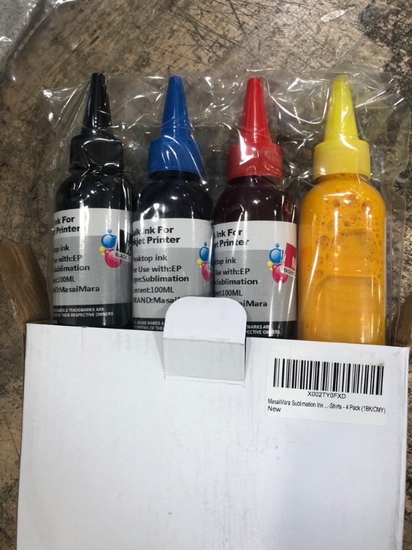 Photo 2 of MasaiMara Sublimation Ink Refilled for EcoTank ET2720 ET2760 WF7710 WF7720 ET15000 ET2750 ET4700 F3620 WF3640 WF7620 WF3540C88 C88+ Inkjet Printers - 4 Pack (Black, Cyan, Magenta, Yellow)