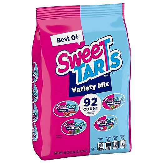 Photo 1 of **EXPIRES AUG2023**SweeTARTS Candy Best of Variety Pack, Summer Candy, Cherry Ropes, Mini Chewy, Chewy Fusions & Gummies, 92 Pieces, 45 ounce
