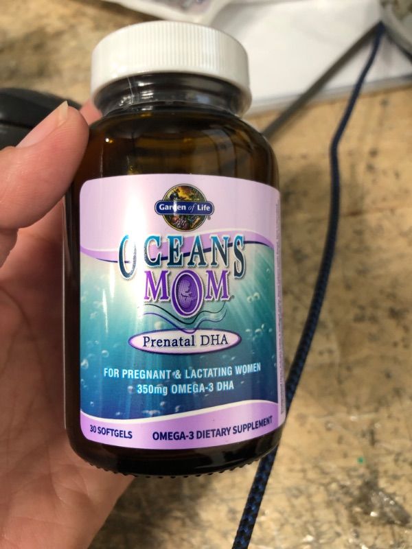 Photo 2 of **EXPIRES SEP2023** Garden of Life Oceans Mom Prenatal Fish Oil DHA, Omega 3 Fish Oil Supplement - Strawberry, 350mg Prenatal DHA Pregnancy Fish Oil Support for Mamas, Babys Brain & Eye Development, 30 Small Softgels
