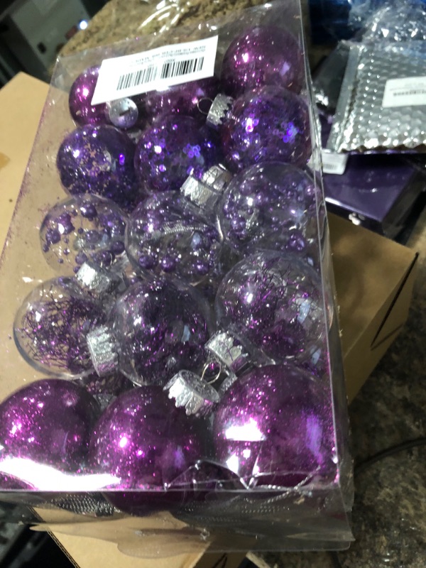 Photo 2 of 30PCS Christmas Balls Ornaments 2'' Shatterproof Christmas Tree Ornaments Set Purple and Clear Decorative Hanging Ornaments for Xmas Tree Party Holiday Decoration, Briful Purple #01 1.97"/30pcs