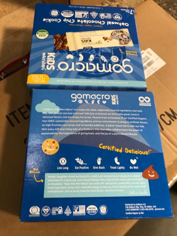 Photo 1 of 11/23/23***2 PACK**Gomacro Kids Macrobars, Oatmeal Chocolate Chip Cookie - 7 pack, 0.9 oz bars