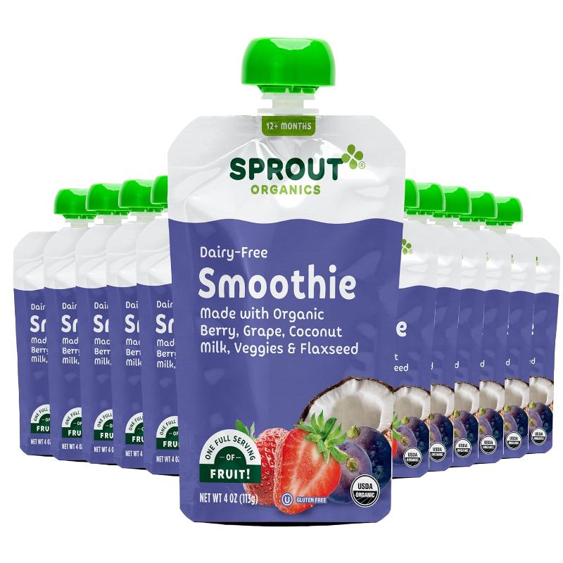 Photo 1 of 12/14/23**Sprout Organics, Dairy-Free Smoothie, Berry, Grape, Coconut Milk, Veggies & Flax Seed, 12+ Month Pouches, 4 oz (12-count)
