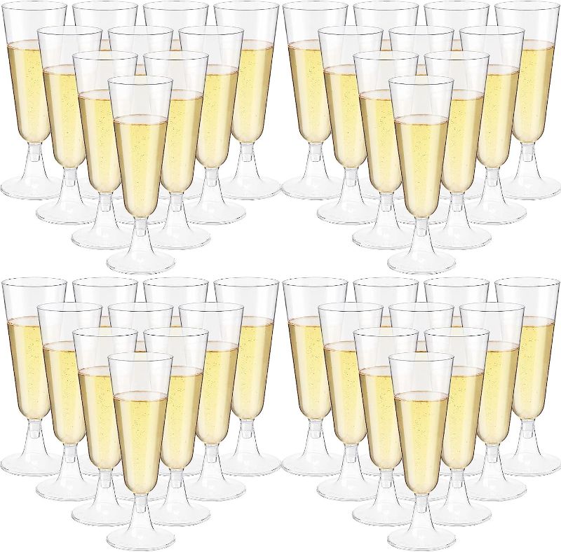 Photo 1 of 140 Pcs Champagne Flutes  4oz Plastic Champagne Glasses Clear Disposable Champagne Flutes Crystal Champagne Flutes Plastic Wine Glasses Plastic for Wedding Toasting Flutes Party Cocktail Cups (Clear)
