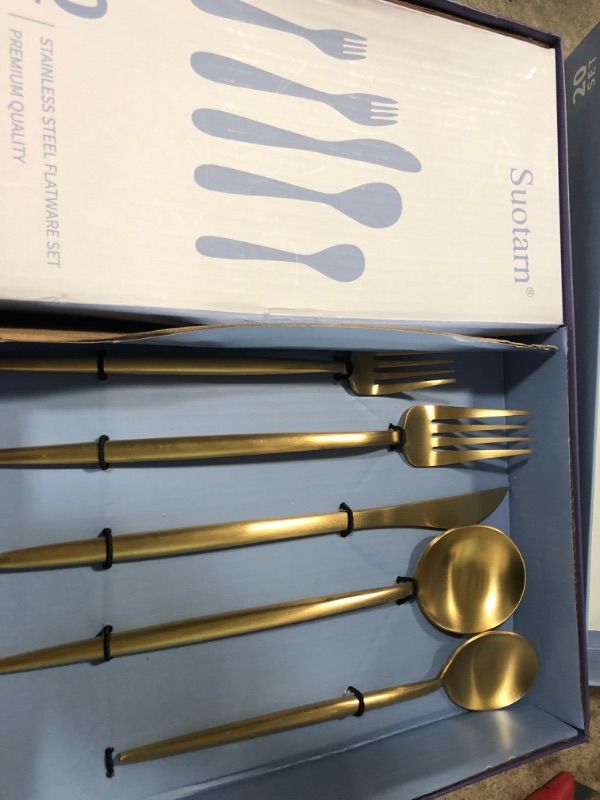 Photo 2 of 20-Piece Matte Gold Silverware Set, Suotarn Restaurant Flatware Service for 4, 18/10 Stainless Steel Home Party Cutlery, Dishwasher Safe