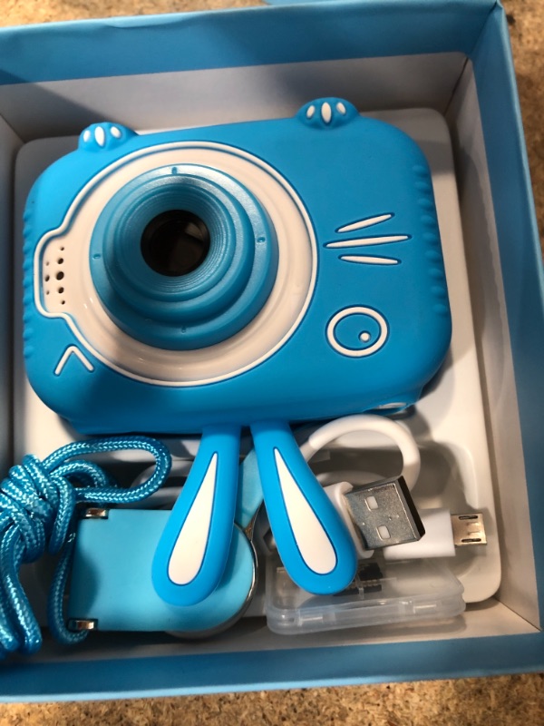 Photo 2 of Kids Selfie Camera,Portable Bunny Digital Camera for Age 3-12 Years Old Boys and Girls, HD 8 Mega Pixel 2 Inch IPS Screen Children Instant Cameras Toy with 32GB SD for Christmas Birthday Gifts(Blue)