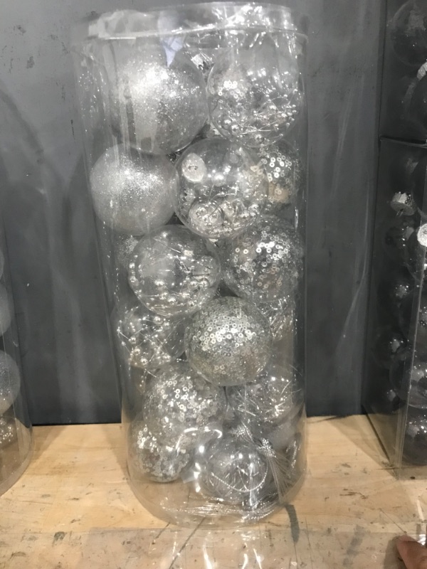 Photo 2 of 24PCS Christmas Balls Ornaments 2.4'' Shatterproof Christmas Tree Ornaments Set Silver and Clear Decorative Hanging Ornaments for Xmas Tree Party Holiday Decoration, Briful Silver #02 2.36"/24pcs