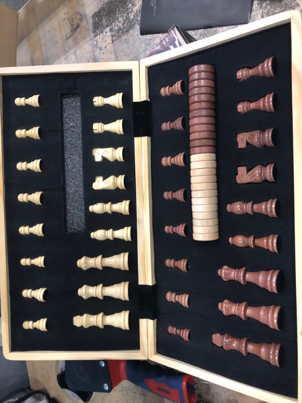 Photo 3 of 15" Wooden Chess Sets - Chess & Checkers Board Game | with 2 Extra Queens | Wooden Chess Set | Chess Board Set | Chess Sets for Adults | Chess Sets fo
