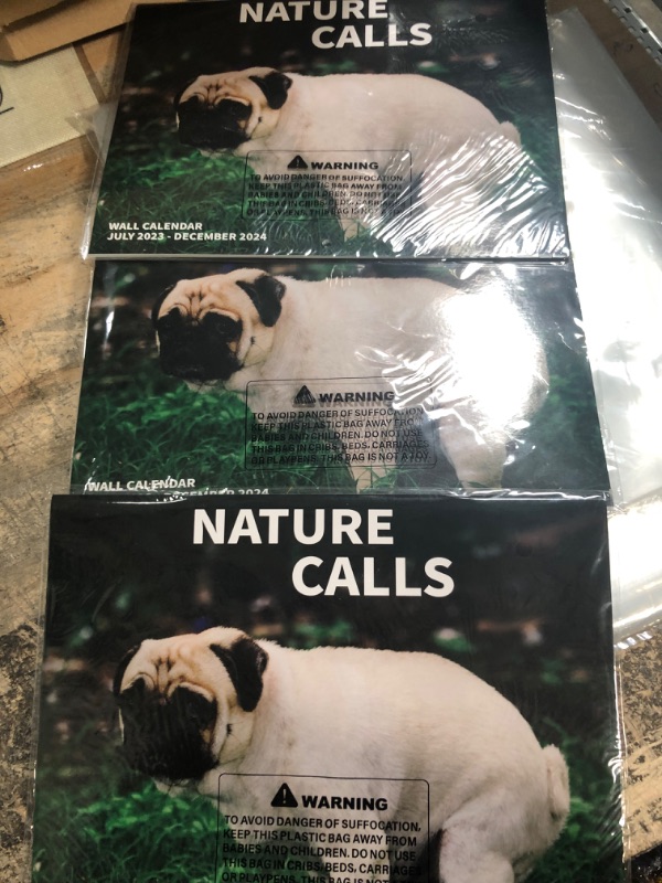 Photo 2 of 2023-2024 Wall Calendar - 2023-2024 Calendar 17" x 11" When Open, 18 Monthly Calendar From Jul. 2023 to Dec. 2024, Thick Paper Pages Folded Ready to Hang Poop Dogs New 3 PACK