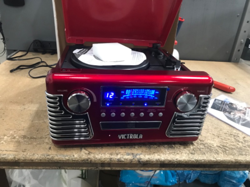 Photo 2 of Victrola 50's Retro Bluetooth Record Player & Multimedia Center with Built-in Speakers - 3-Speed Turntable, CD Player, AM/FM Radio | Vinyl to MP3 Recording | Wireless Music Streaming | Red Red Record Player