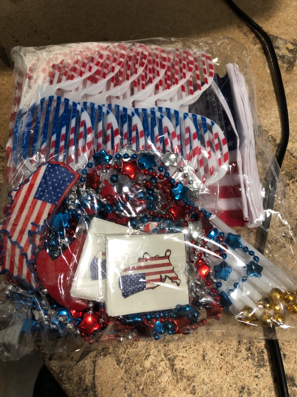 Photo 3 of 28 PCS 4th of July Accessories Party Favors, 18PCS Patriotic Star Bead Necklaces+10 PCS Temporary Tattoos Stickers for Kids Adults,July 4th/Fourth Party Favor Supplies,Independence Day Decor Accessories 18PCS necklaces+10PCS tattoos