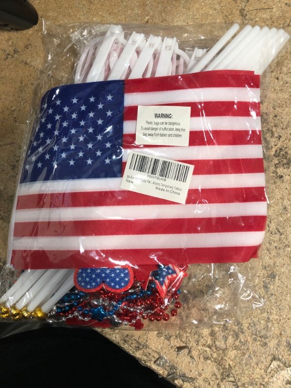 Photo 2 of 28 PCS 4th of July Accessories Party Favors, 18PCS Patriotic Star Bead Necklaces+10 PCS Temporary Tattoos Stickers for Kids Adults,July 4th/Fourth Party Favor Supplies,Independence Day Decor Accessories 18PCS necklaces+10PCS tattoos