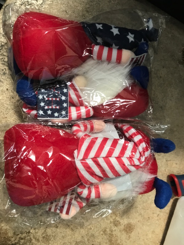 Photo 2 of 4th of July Decorations - Patriotic Gnomes Plush for Home Table Ornaments, American Memorial Labor Veterans Independence Day Gnomes Decor Gift Handmade Home Tiered Tray Decorations Red-a pack of 2