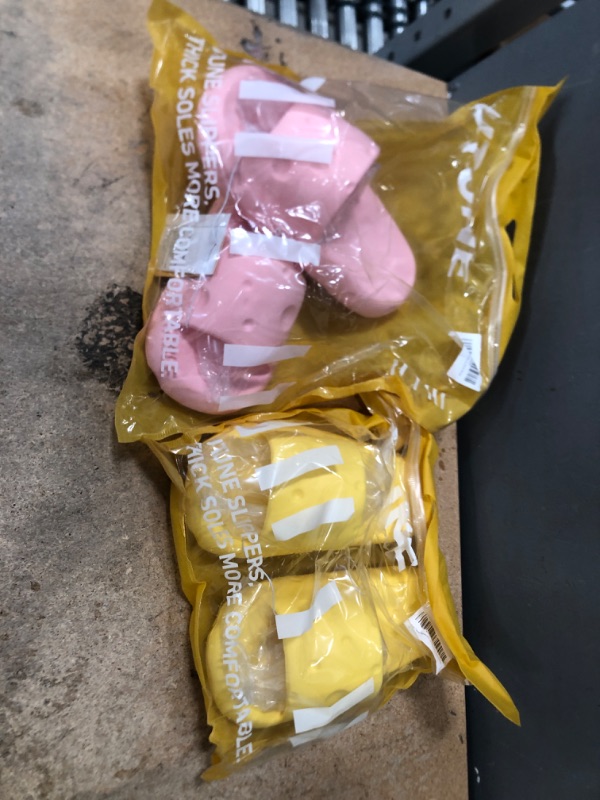 Photo 2 of 2 PACK PINK AND YELLOW OF utune Indoor House Cloud Sippers Women Cute Spongy Cushion Slides For Shower Cheese Style 5-6 Wide Women/4-5 Wide Men Pink Cheese Slippers