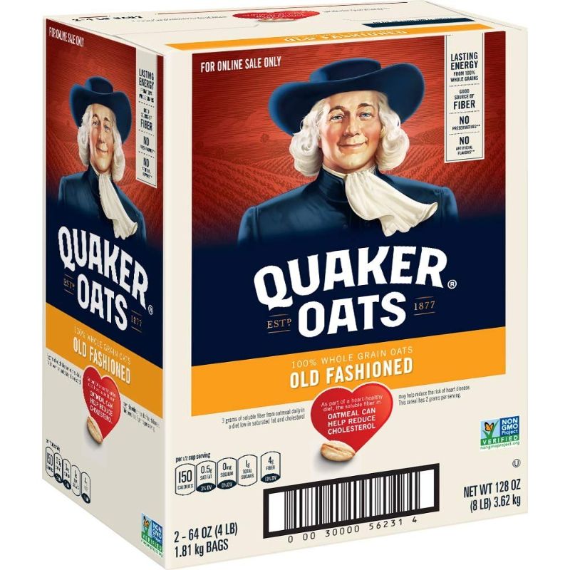 Photo 1 of *** BUNDLE 2 BOXES TOTAL OF Quaker Old Fashioned Rolled Oats, Non GMO Project Verified, Two 64oz Bags in Box, 90 Servings, 4 Pound (Pack of 2)