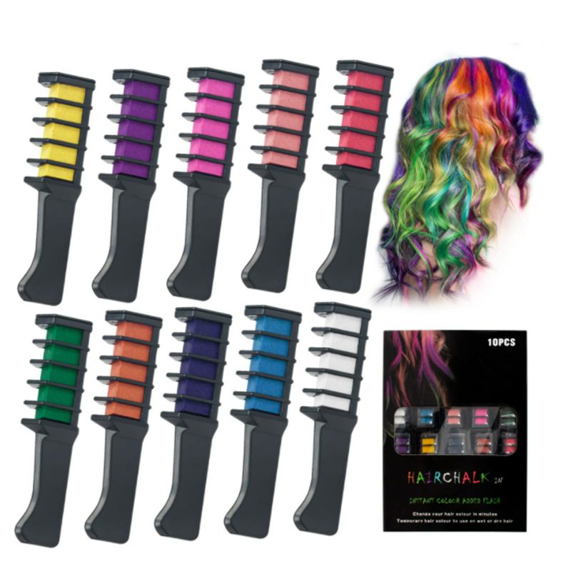 Photo 1 of 2 MOKILY 10 Pcs Hair Chalk Comb Pens-New Hair Chalk Comb Temporary Bright Washable Hair Color Dye-Gifts Toys for Birthday Party,Easter,Christmas,Halloween,DIY Cosplay Dress Up (10PCS COLORFUL)