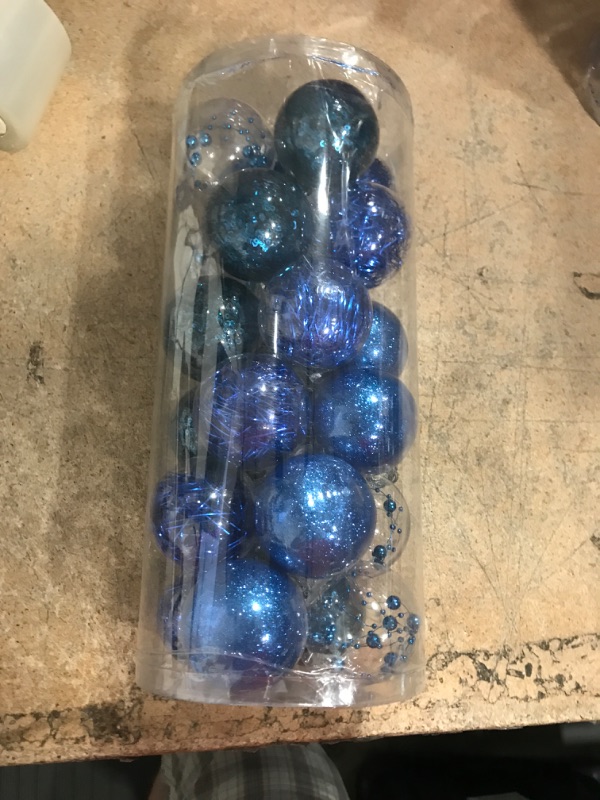 Photo 2 of 24PCS Christmas Balls Ornaments 2.4'' Shatterproof Christmas Tree Ornaments Set Blue and Clear Decorative Hanging Ornaments for Xmas Tree Party Holiday Decoration, Briful Blue #02 2.36"/24pcs