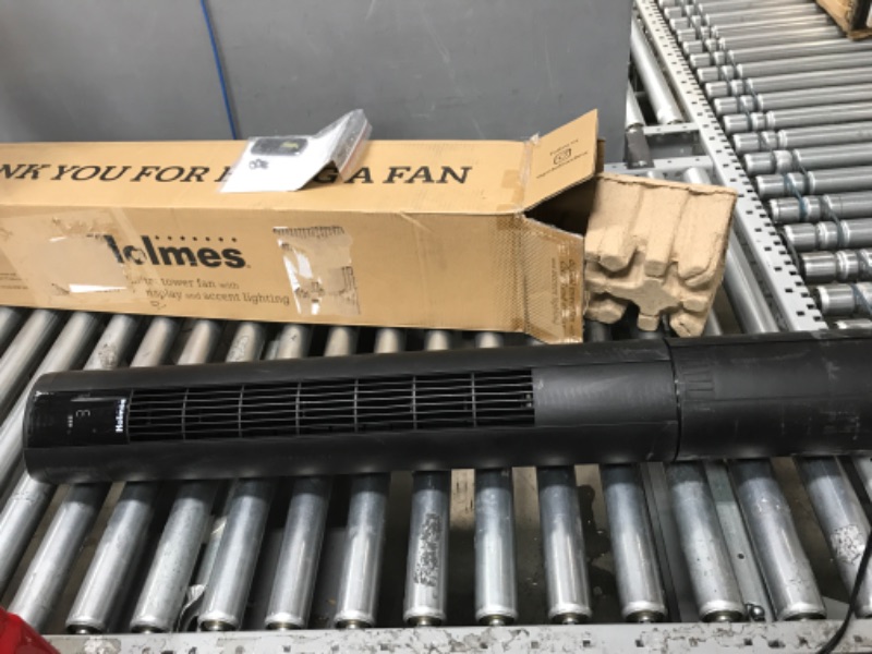 Photo 3 of HOLMES 42" Digital Tower Fan with Accent Light, ClearRead Display, High/Low Brightness Level, 80° Oscillation, 5 Speeds, 4 Modes, 8-Hour Timer, Home, Bedroom or Office, Remote Control, Matte Black Black 42 Inch Digital/Accent Light