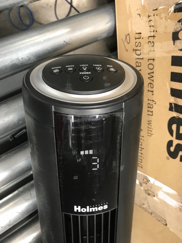 Photo 1 of HOLMES 42" Digital Tower Fan with Accent Light, ClearRead Display, High/Low Brightness Level, 80° Oscillation, 5 Speeds, 4 Modes, 8-Hour Timer, Home, Bedroom or Office, Remote Control, Matte Black Black 42 Inch Digital/Accent Light
