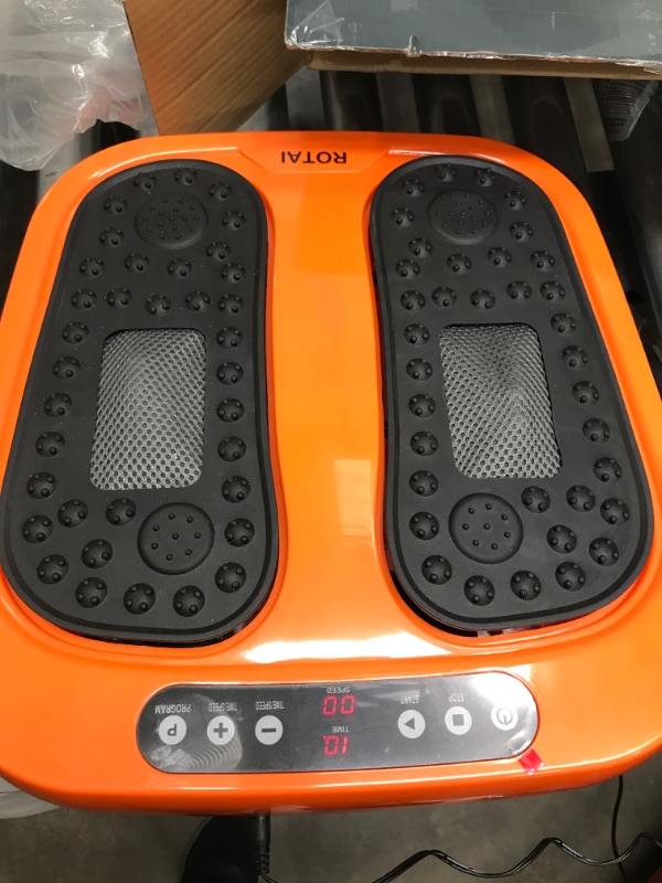 Photo 2 of ***POWERS ON**** ROTAI Vibration Foot Massager Multi Relaxations and Pain Relief Rotating Acupressure Electric Foot Circulation Device with Remote Control Orange Black-orange