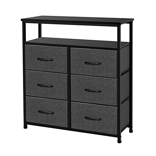 Photo 1 of AZL1 Life Concept Dresser Double Shelf, Tall Storage Organizer Unit for Bedroom/Entryway/Living Room, Grey (6-Drawers)