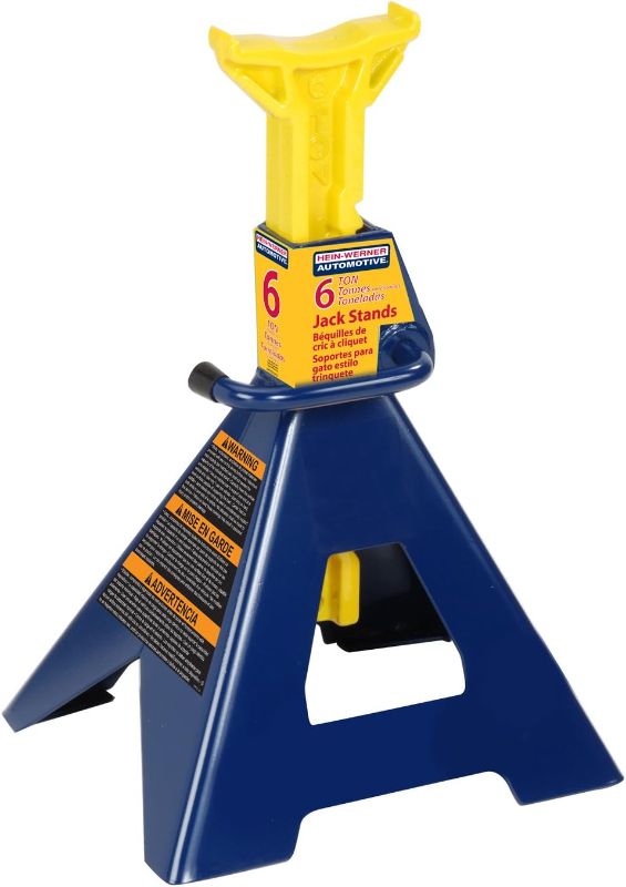 Photo 1 of **1 ONLY**Hein-Werner HW93506 Blue/Yellow Jack Stands, 6 Ton Capacity 
