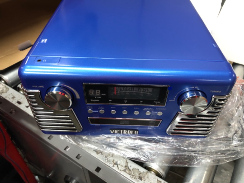 Photo 1 of Victrola Retro Record Player with Bluetooth and 3-Speed Turntable (Blue) Blue Record Player
