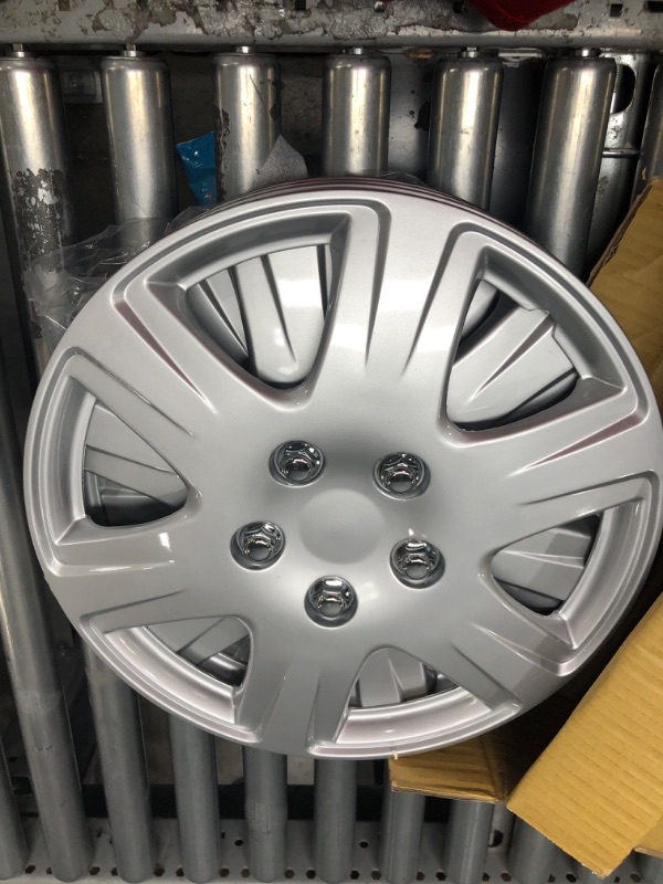 Photo 2 of Four ABS Plastic Silver Colored Hubcaps - 15 Inch Diameter