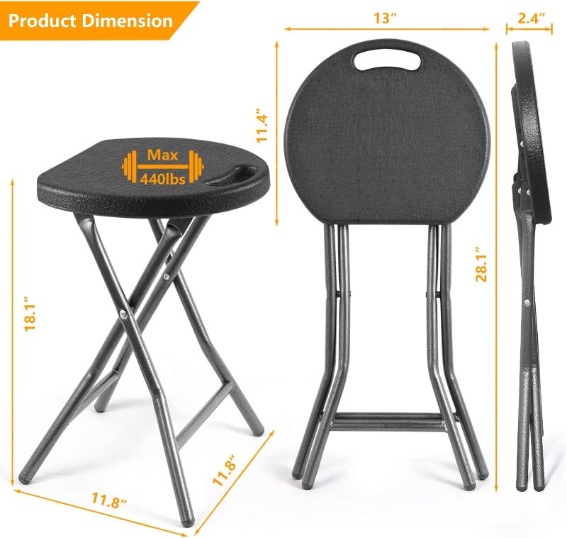 Photo 1 of 5Rcom Folding Stool, Portable Stool Chairs with Handle, Collapsible Stool for Adults with Heavy Duty Steel Frame Legs,440lbs Capacity for Camping RV Party, Foldable Stool, Black
