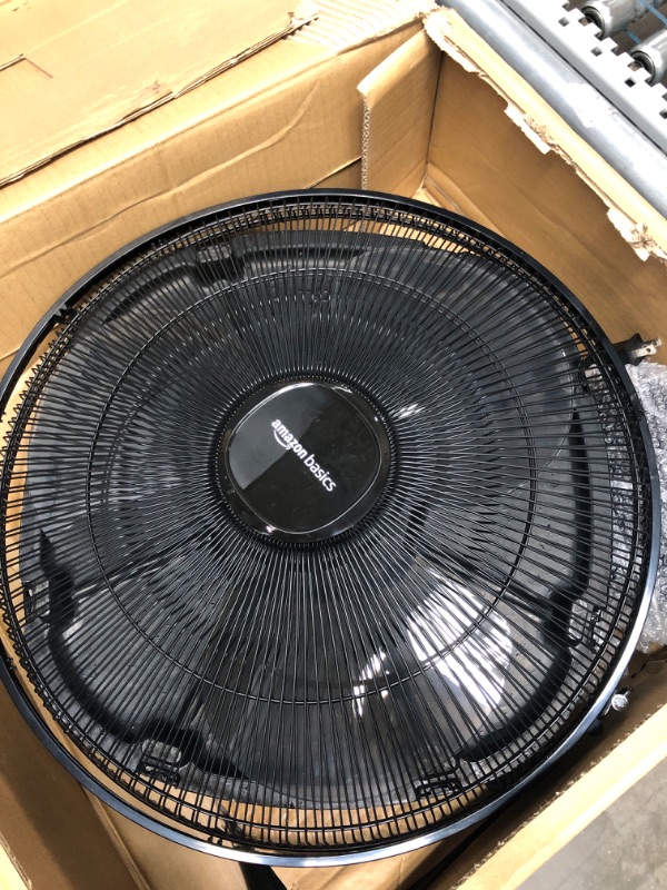 Photo 2 of **PARTS ONLY DAMAGE TO BASE/STEM** Amazon Basics Oscillating Dual Blade Standing Pedestal Fan16-Inch, Black