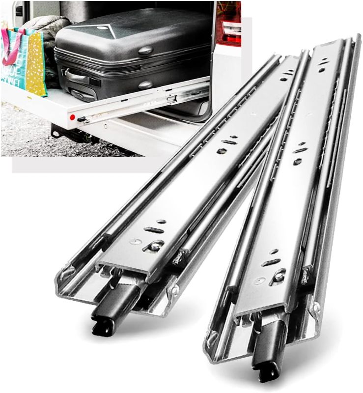Photo 1 of Heavy Duty Drawer Slides Full Extension with Lock Side Mount 14 16 18 20 22 24 26 28 30 32 34 36 40 Inch Ball Bearing Metal Rails Track Guide Glides Runners 100 Lbs 1 Pair (with Lock, 26 inch)