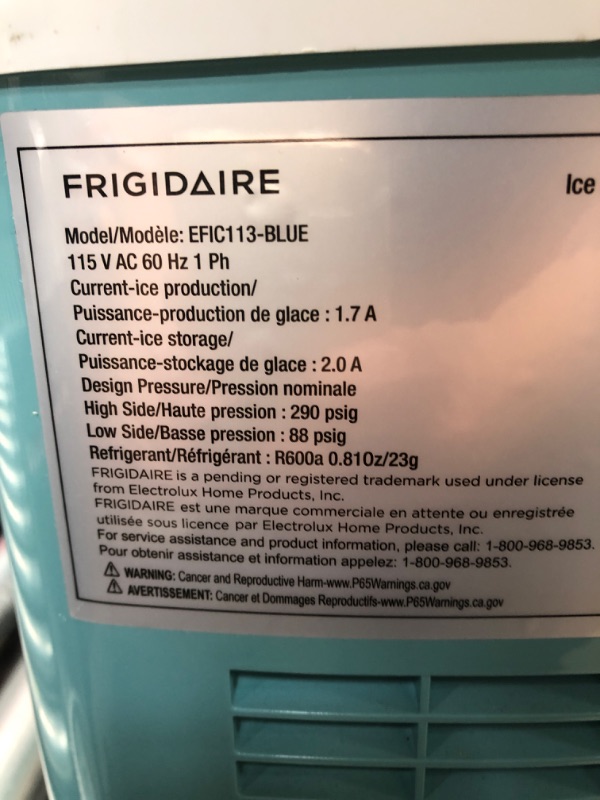 Photo 4 of ***POWERS ON*** Frigidaire EFIC108-BLUE Counter-top Portable, Compact Ice Maker, Blue, 26 lb per Day BLUE Maker