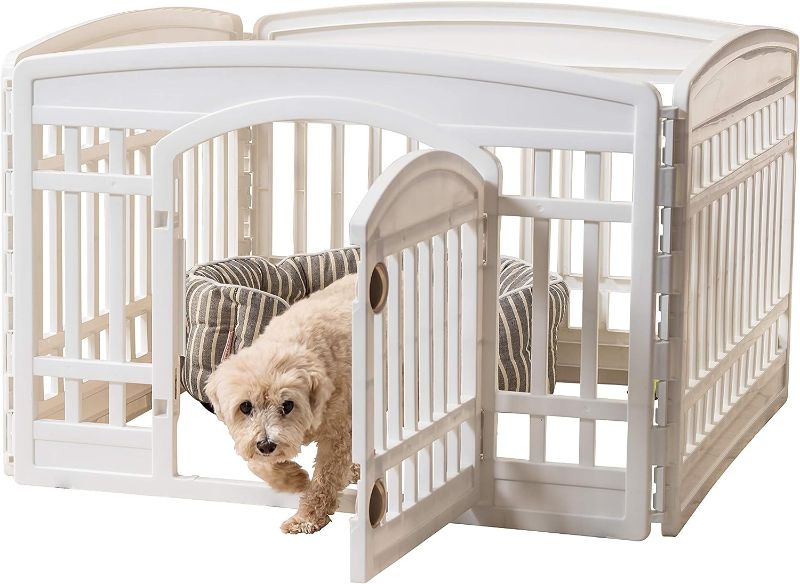 Photo 1 of ***SEE NOTES*** IRIS USA 24" Exercise 4-Panel Pet Playpen with Door, Dog Playpen, Puppy Playpen, for Puppies and Small Dogs, Keep Pets Secure, Easy Assemble, Fold It Down, Easy Storing, Customizable, White