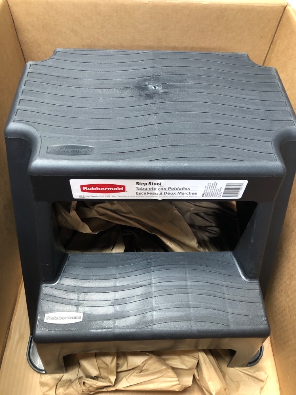 Photo 2 of ***SEE NOTES*** Rubbermaid RM-P2 2-Step Molded Plastic Stool, Black & One-Step Stool, Bisque, Holds up to 200 Pounds, Ideal for Home, Office, Garage, Durable Step Stool, FG275300CYLND, 7.1 inches Height, Gray Stool + Stool, Gray