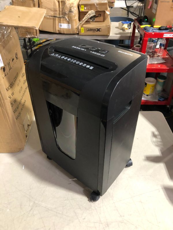 Photo 2 of ***NONFUNCTIONAL - FOR PARTS - SEE NOTES***
Woolsche Paper Shredder, 18-Sheet Cross Cut with 5.28-Gallon Pull Out Bin