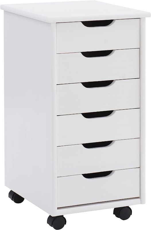 Photo 1 of ***** MISSING HARDWARE Linon Home Decor Products Corinne Six Drawer Storage, White Wash Rolling Cart