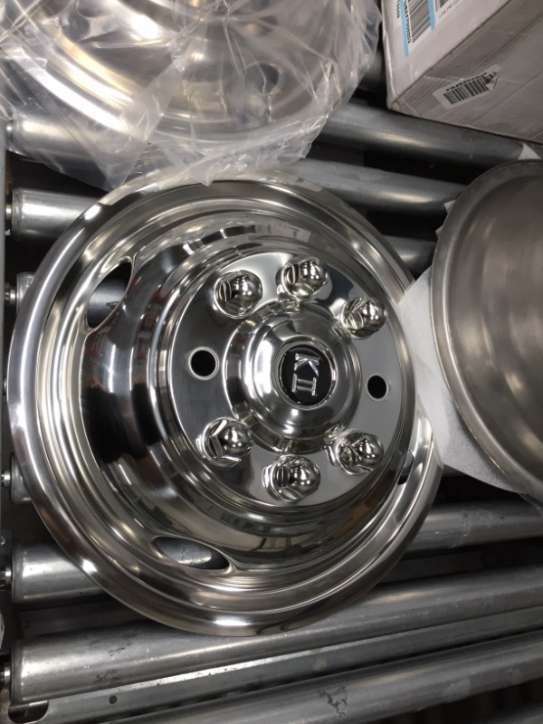 Photo 4 of Kaper II SS-E35008-ULT Polished Stainless Steel Ford Wheel Simulator Set (16" X 6", 8 Lug 6.5 Bolt Circle Ford E350 / E450, 4 Hand Hole)