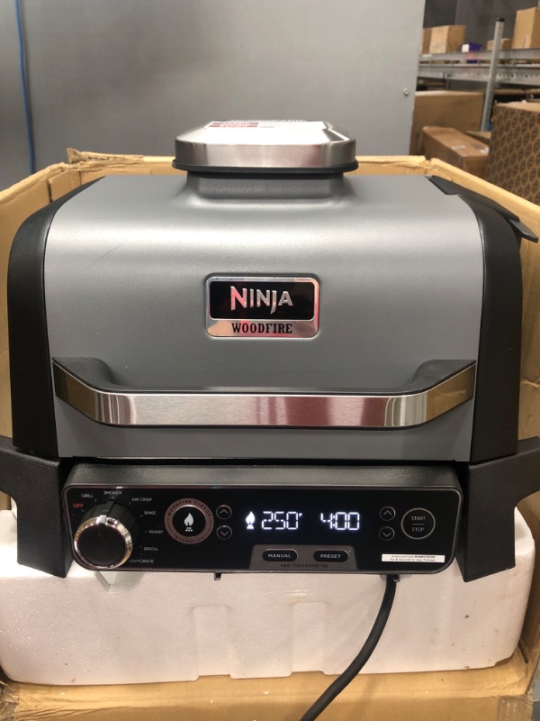 Photo 3 of Ninja OG751 Woodfire Pro Outdoor Grill with Built-In Thermometer, 7-in-1 Master Grill, BBQ Smoker, & Outdoor Air Fryer Plus Bake, Roast, Dehydrate & Broil, Woodfire Technology, Weather-Resistant, Grey Smart Thermometer + Woodfire Grill622356600187
