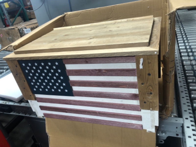 Photo 3 of ***WOOD CRACKED ON DOOR Wooden Patio Beverage Cooler for Porch, Deck or Patio - American Flag Design - 57 Qt - Backyard Expressions 57 Qt. American Flag