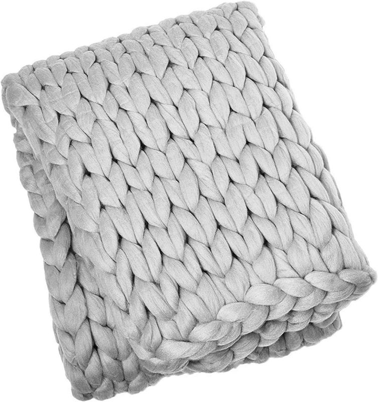 Photo 1 of Chunky Knit Blanket Handmade Soft Cable Knitted Throw Blankets Thick Tightly Super Soft Woven Blanket Chenille Blanket for Sofa, Chair, Bed