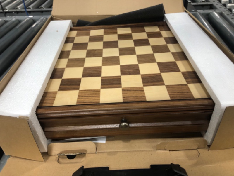 Photo 2 of A&A 15 inch Walnut Wooden Chess Sets w/ Storage Drawer / Triple Weighted Chess Pieces - 3.0 inch King Height/ Walnut Box w/Walnut & Maple Inlay / 2 Extra Queen / Classic 2 in 1 Board Games/ Chess Only Triple Weighted Pieces w/ Walnut Box